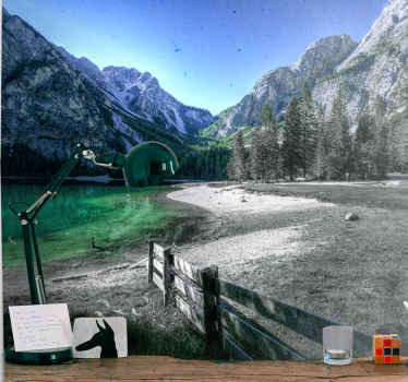 Szürke hegy és tó falfestménye - TenStickers