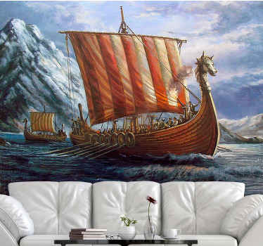 Vikingaskepp vintage fototapeta - Tenstickers