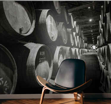 Fotomural retro bodega con barricas de vino - TenVinilo