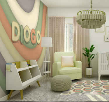 Buede striber med navn fototapet til børneværelse - TenStickers