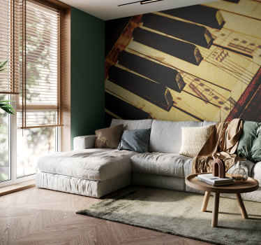 Piano music notes living room wallpaper - TenStickers