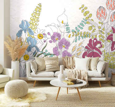 Malede blomster fototapet - TenStickers