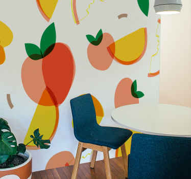 Drawn peaches fruit wall mural - TenStickers