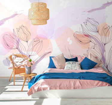 Papier peint panoramique fleurs dessinées - TenStickers