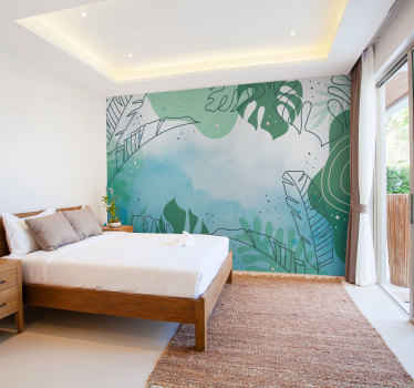 Papier peint panoramique feuilles vertes - TenStickers