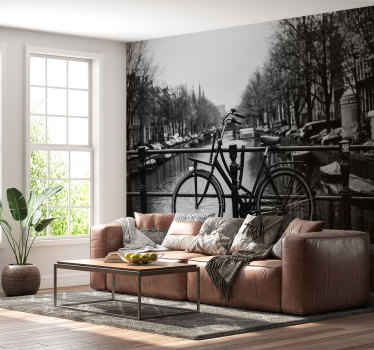 Kanaal in Amsterdam grijs fotobehang - TenStickers