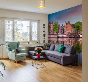 Fotobehang Amsterdams kanaal en grachtenpand - TenStickers