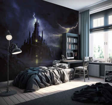 Dark Castle and Storm = Castillo Oscuro y Tormenta fantasy wall m - TenStickers