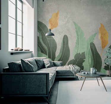 客厅的其他墙面壁画 混凝土上的植物 - TenStickers