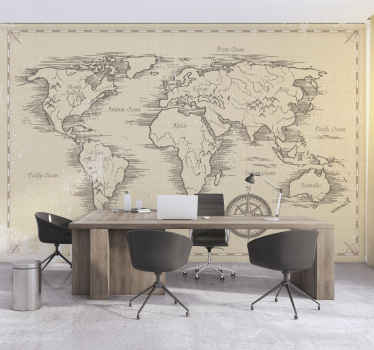 Tapeta do pokoju młodzieżowego vintage beżowa mapa świata - TenStickers
