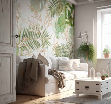 Elegant palm leaves Living room wall mural  - TenStickers