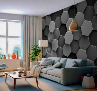 3d hexagons living room wall mural - TenStickers