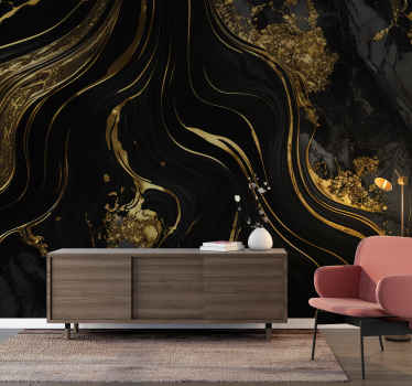 black and gold marble living room wall mural - TenStickers