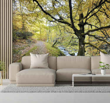 Mural de pared salón bosque de Muniellos y río - TenVinilo
