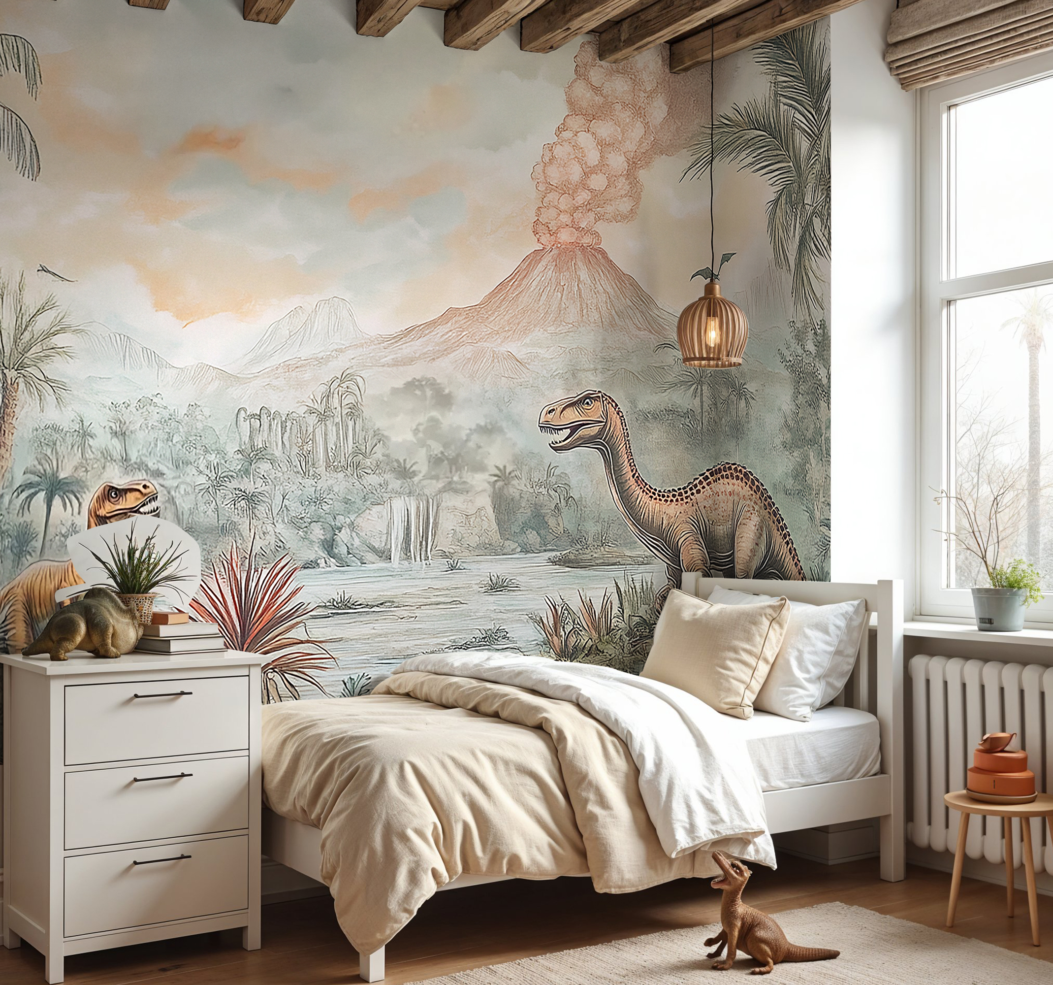 Tapisserie chambre enfant paysage jurassique