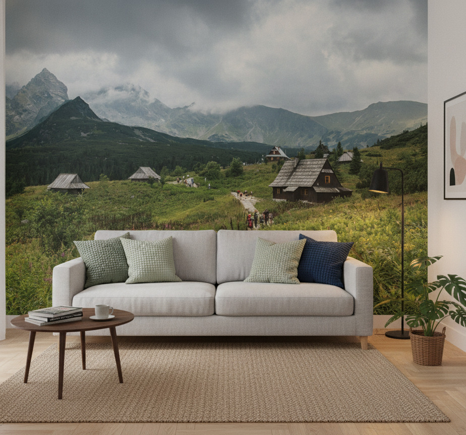 Foto behang groen houten huizen in tatra bergen