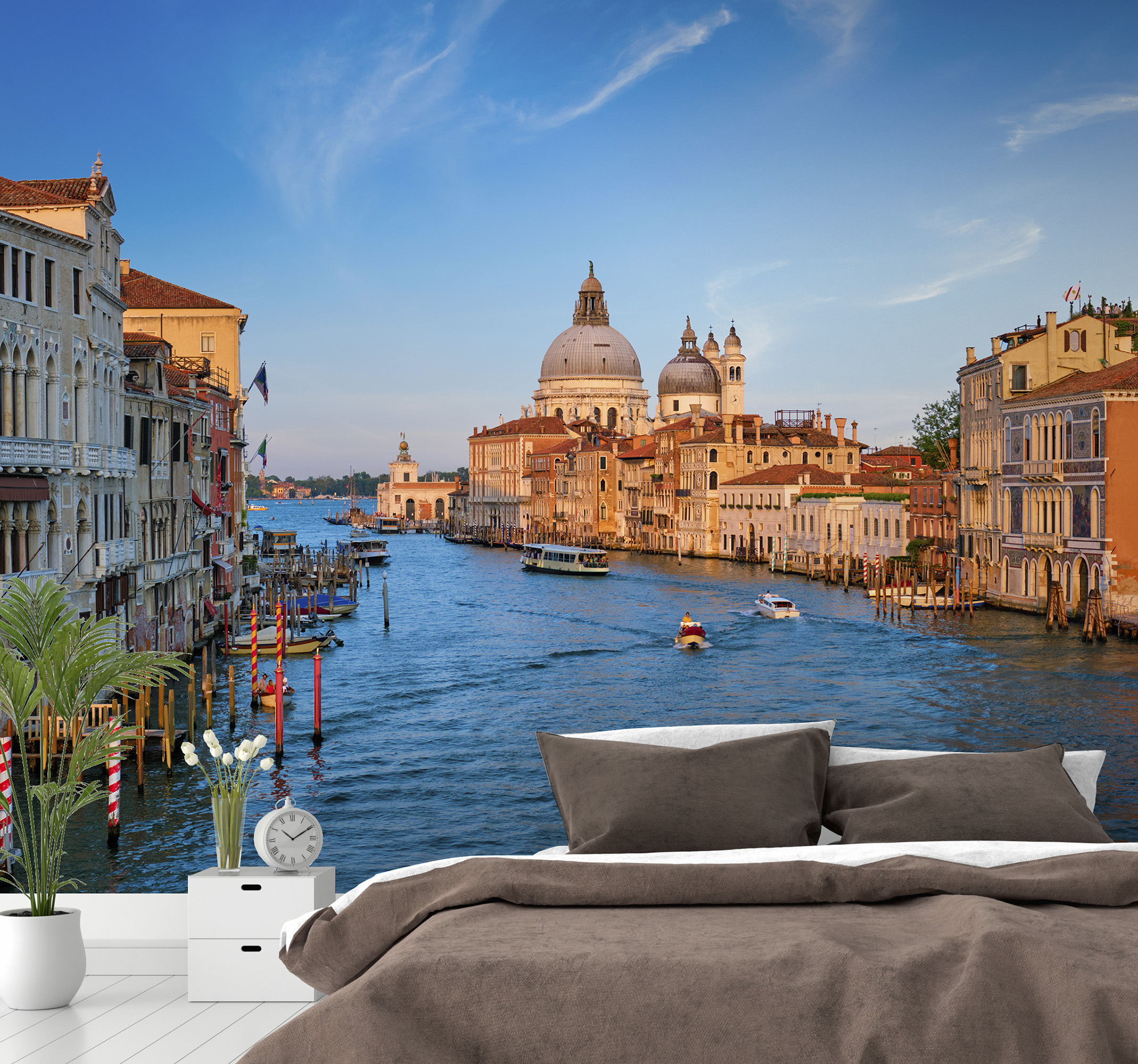 Mural pared dormitorio ciudad canales de Venecia atardecer