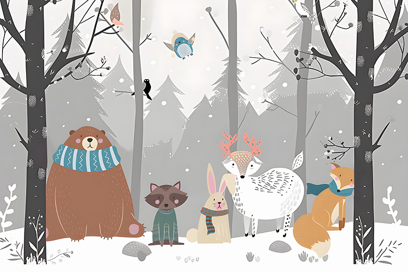 Tapisserie murale chambre bébé animaux de la forêt