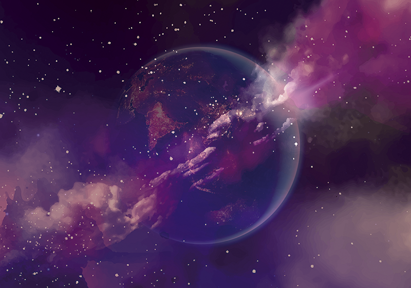 ピンクの宇宙空間壁画壁紙の地球 Tenstickers