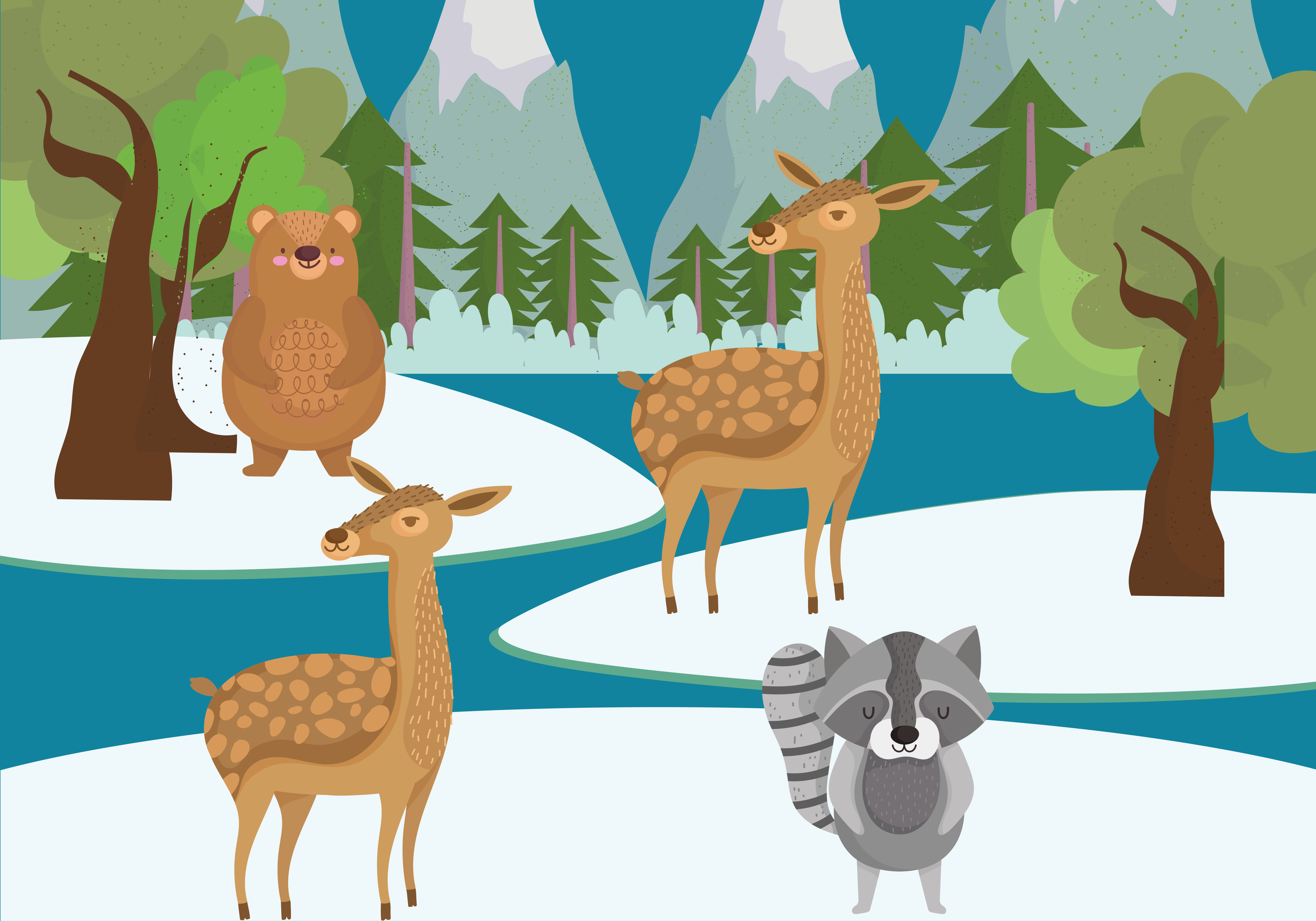 Drawn forest animal scene childrens wall mural - TenStickers
