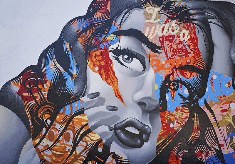 Pop art woman portrait graffiti painting murals