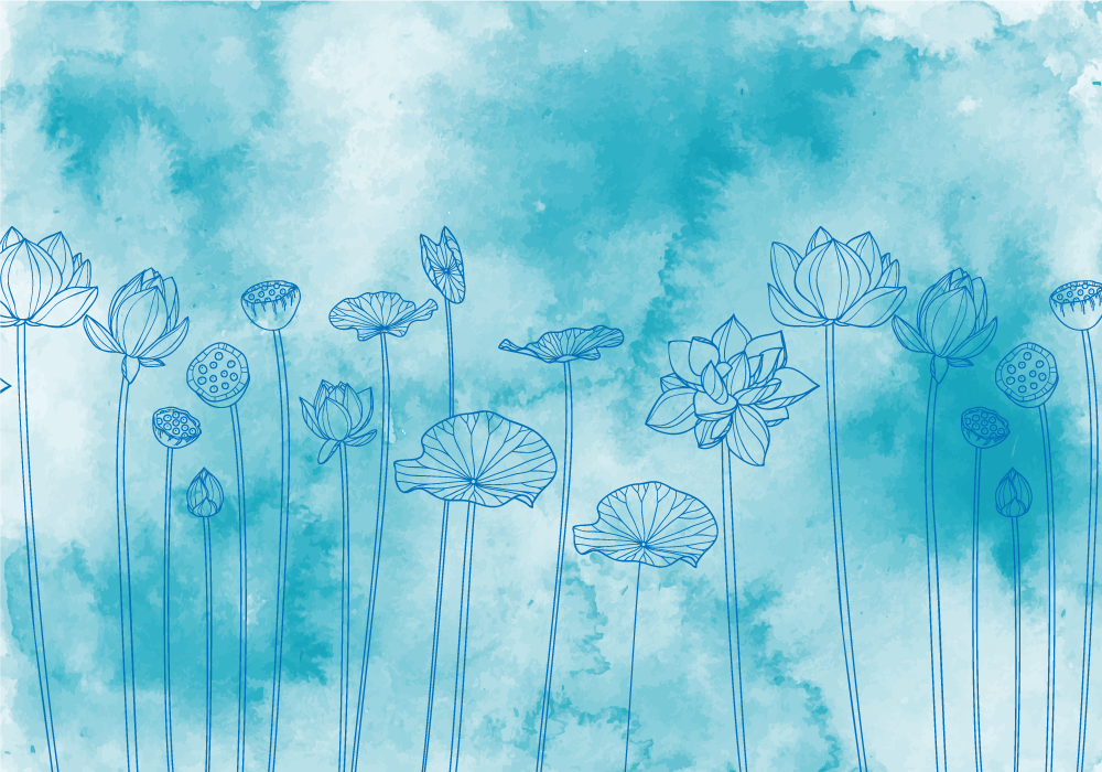 精致的蓝色水彩花朵罂粟花壁纸照片 Tenstickers