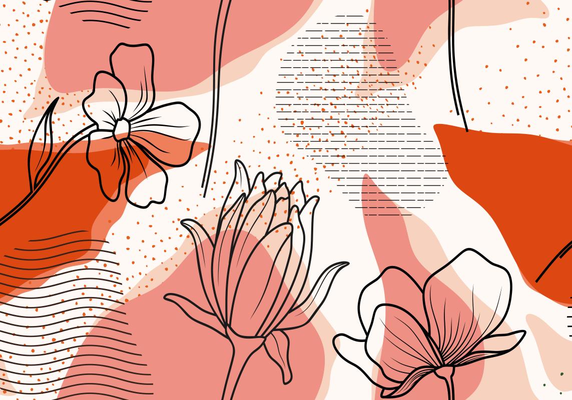 Orange abstract design with white background flower mural TenStickers