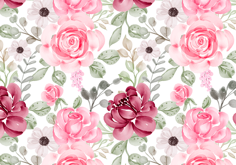 Vintage roses and leaves over a white background mural wallpaper -  TenStickers