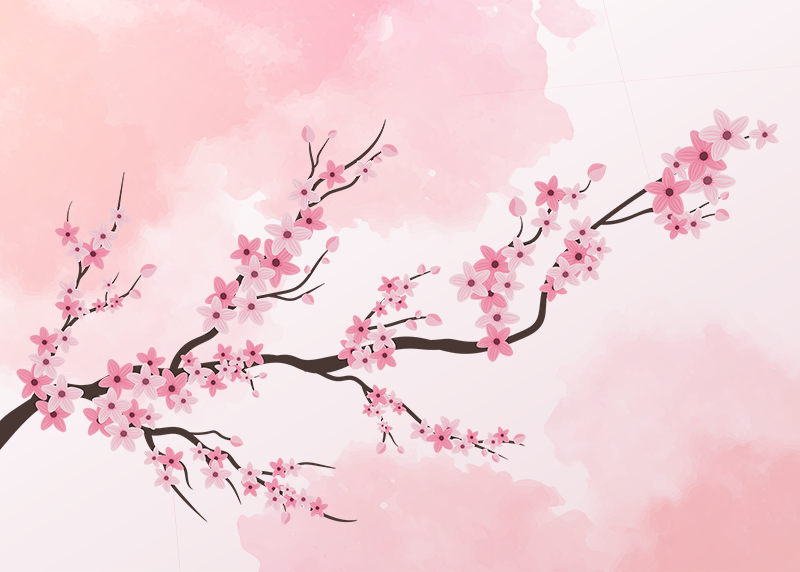 Fotomural de flores árbol de dibujos animados con flores rosadas - TenVinilo