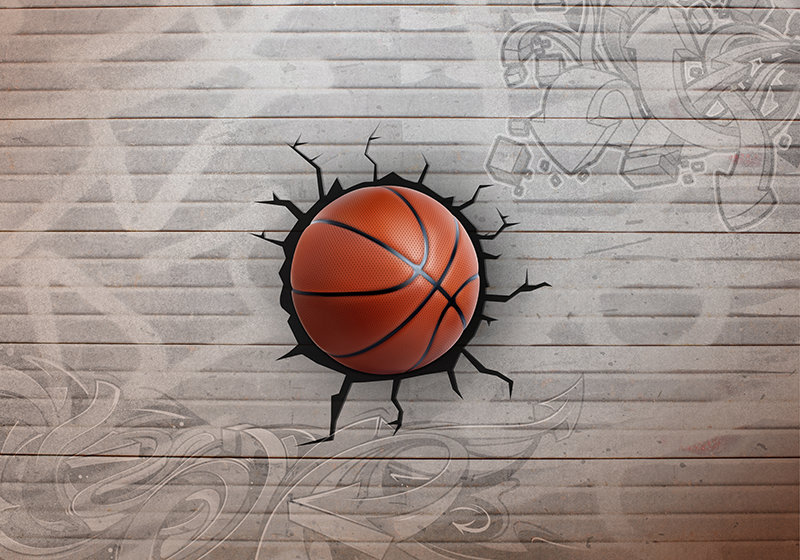Fotomural 3D graffiti pelota de baloncesto - TenVinilo