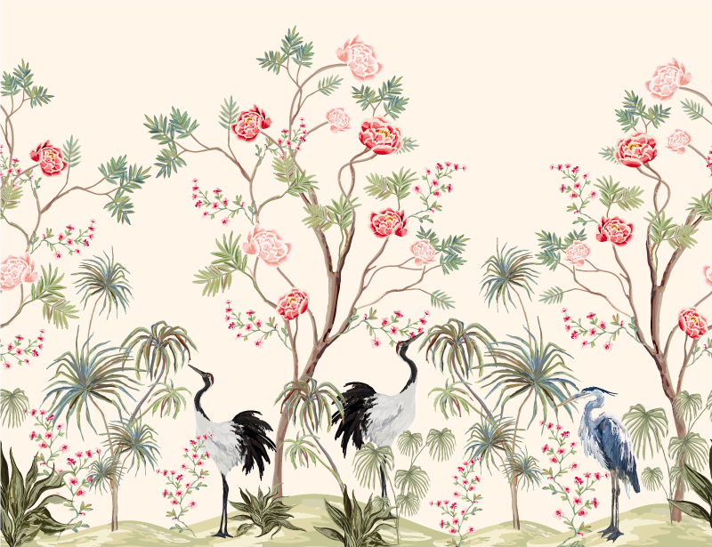 Papier peint panoramique oiseaux et arbres - TenStickers