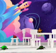 Animated space and rocket space mural wallpaper - TenStickers