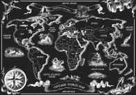 Sort og hvid verdenskort kontinent fototapet - TenStickers