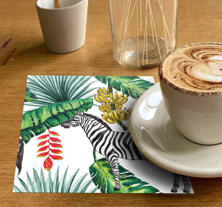 Zebra in tropsko listje podstavek za kozarce - TenStickers