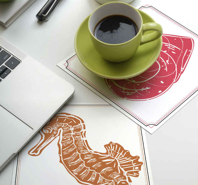 Geek coasters with seahorse and shell illustrations - TenStickers