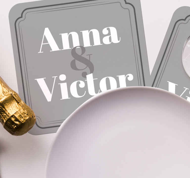 Onderzetters bruiloft met gepersonaliseerde initialen - TenStickers