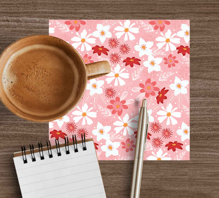 Posavasos moderno Patrón de flores color de rosa - TenVinilo