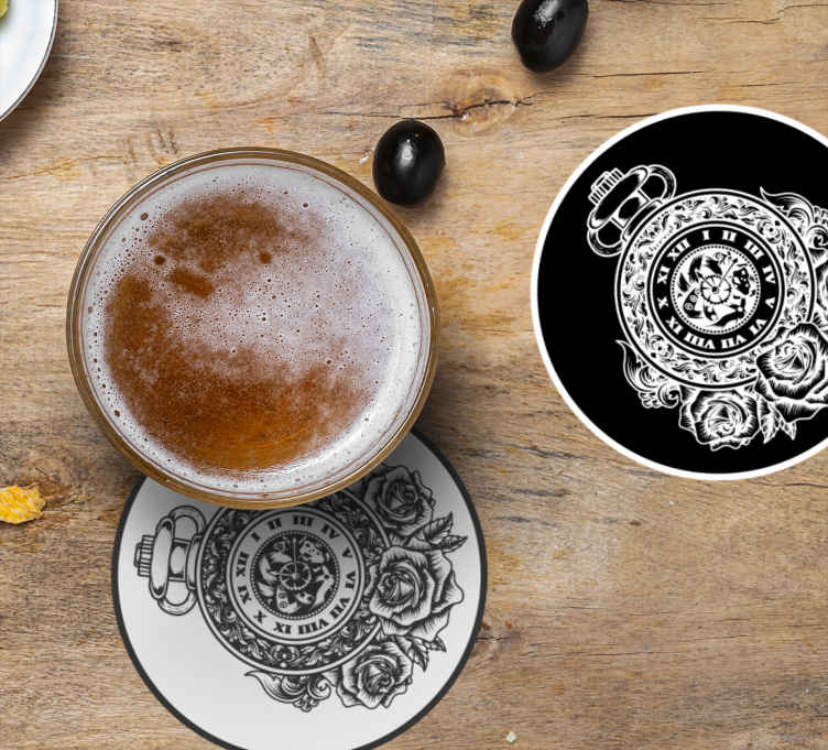 Vintage coasters vintage pocket watch roses - TenStickers