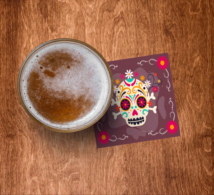 Posavasos halloween motivo de calavera colorida - TenVinilo