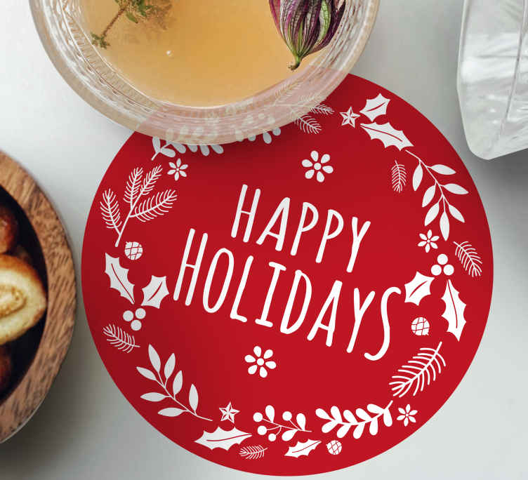 Happy Holidays red christmas coaster - TenStickers