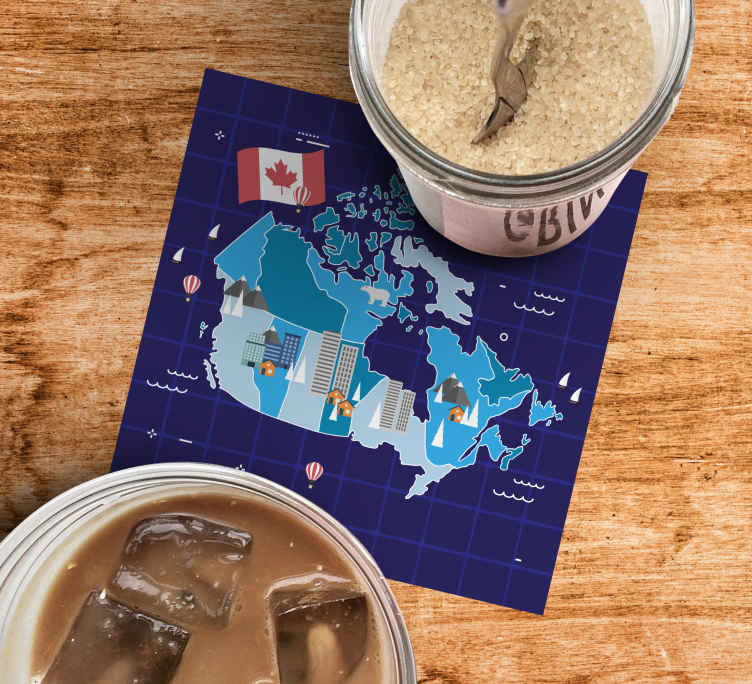 Canada map with flag more coasters - TenStickers