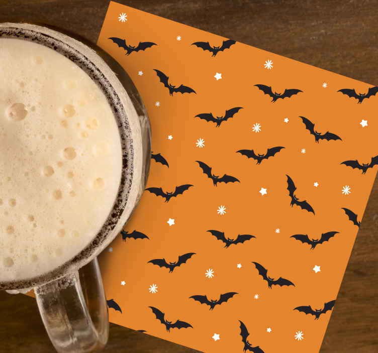 Posavasos halloween superficie naranja con murciélagos - TenVinilo