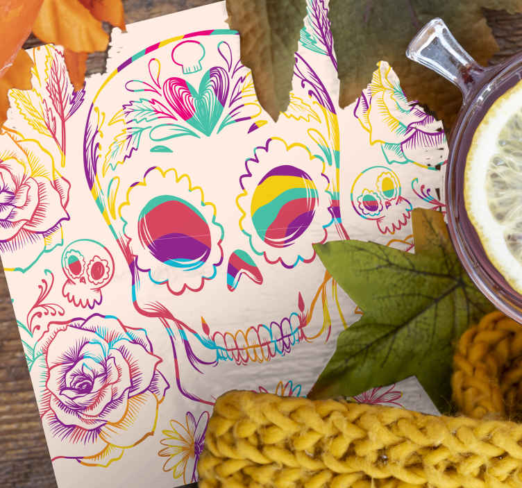 Posavasos halloween calavera floral colorida - TenVinilo