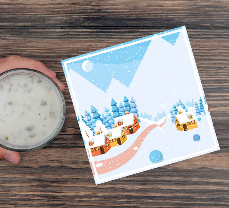Untersetzer weihnachten schneelandschaft dorf - TenStickers