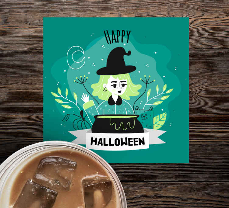 Posavasos halloween bruja con caldero - TenVinilo