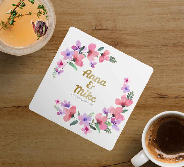 Posavasos boda Corona de flores - TenVinilo