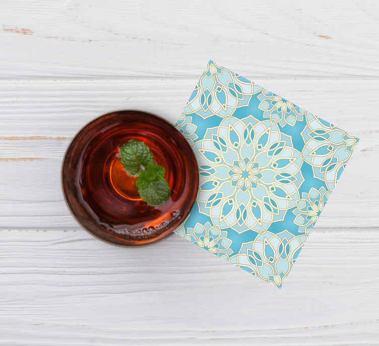 Posavasos de azulejos Mandala azul delicado - decoración en