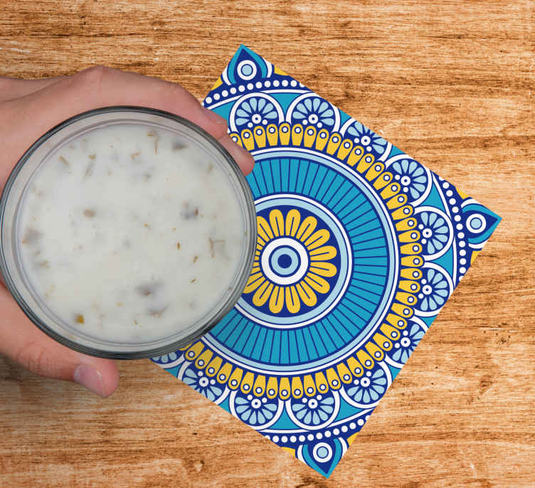 Posavasos azulejo Efecto azulejo mandala azul brillante - TenVinilo