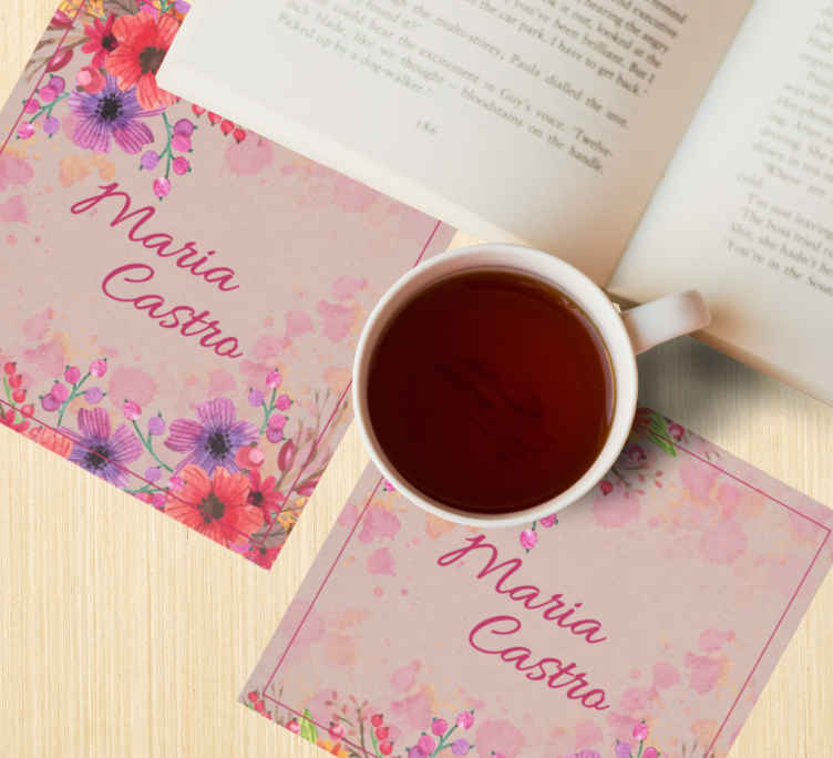 Portavasos personalizable con mejoras florales - TenVinilo