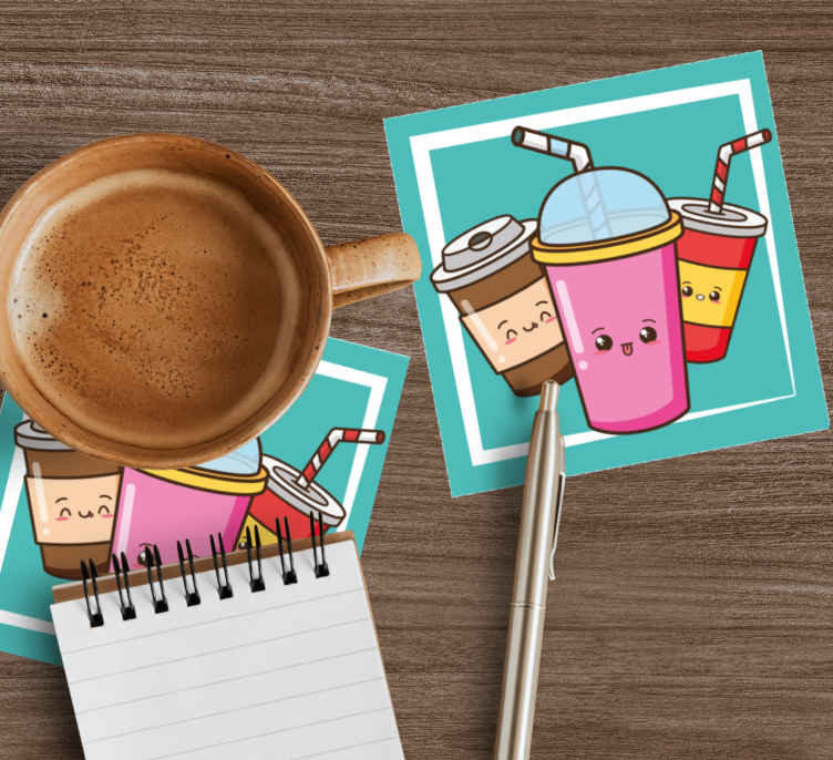 Playful beverage characters za geeky podstavke - TenStickers